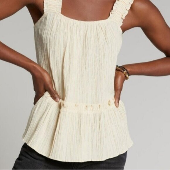 Anthropologie Current Air Cream Ruffled Top Size Small - Picture 2 of 12